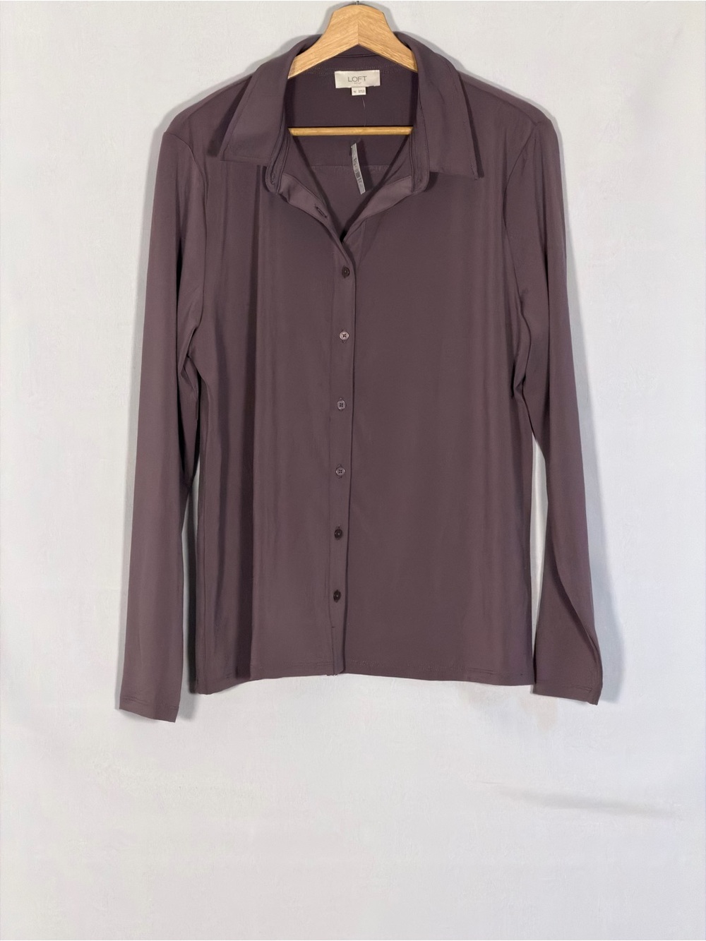 NWT LOFT Outlet Shirt Womens XL Mauve Purple Stretch Knit Button Front